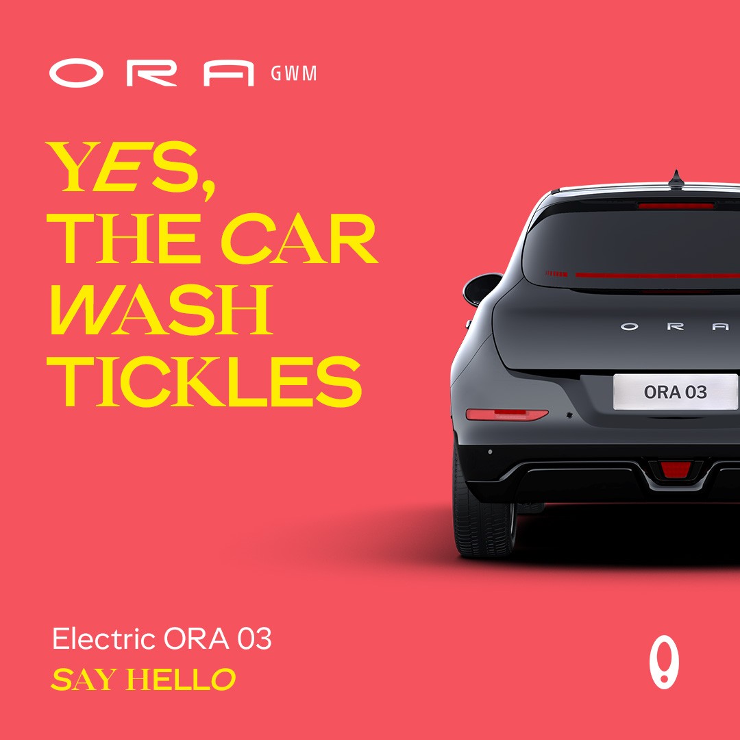 Black ORA 03 Car with headline, Yes the Car wash tickles