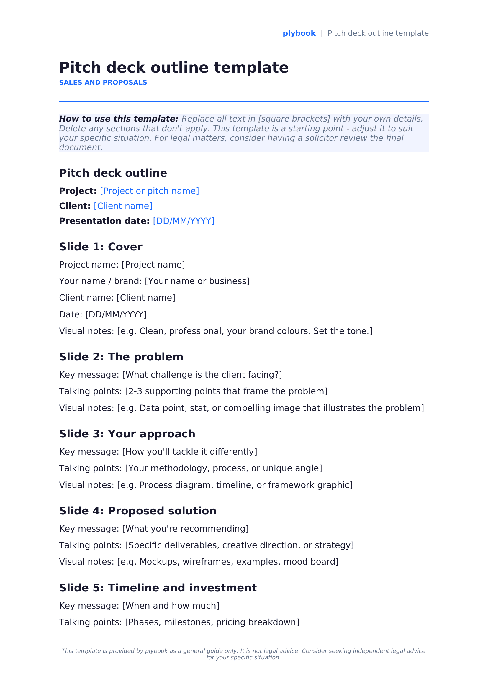 Pitch deck outline template