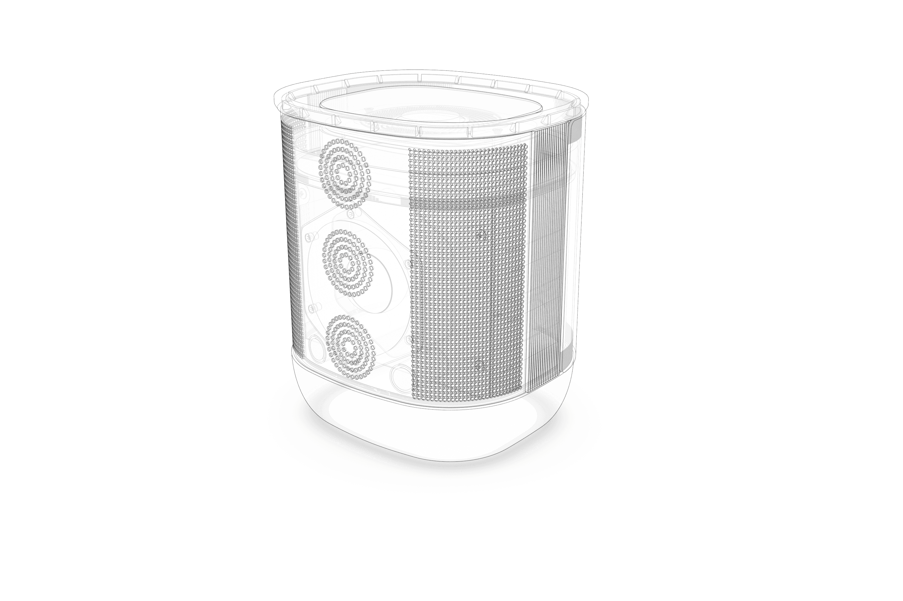 A wireframe image of a speaker.