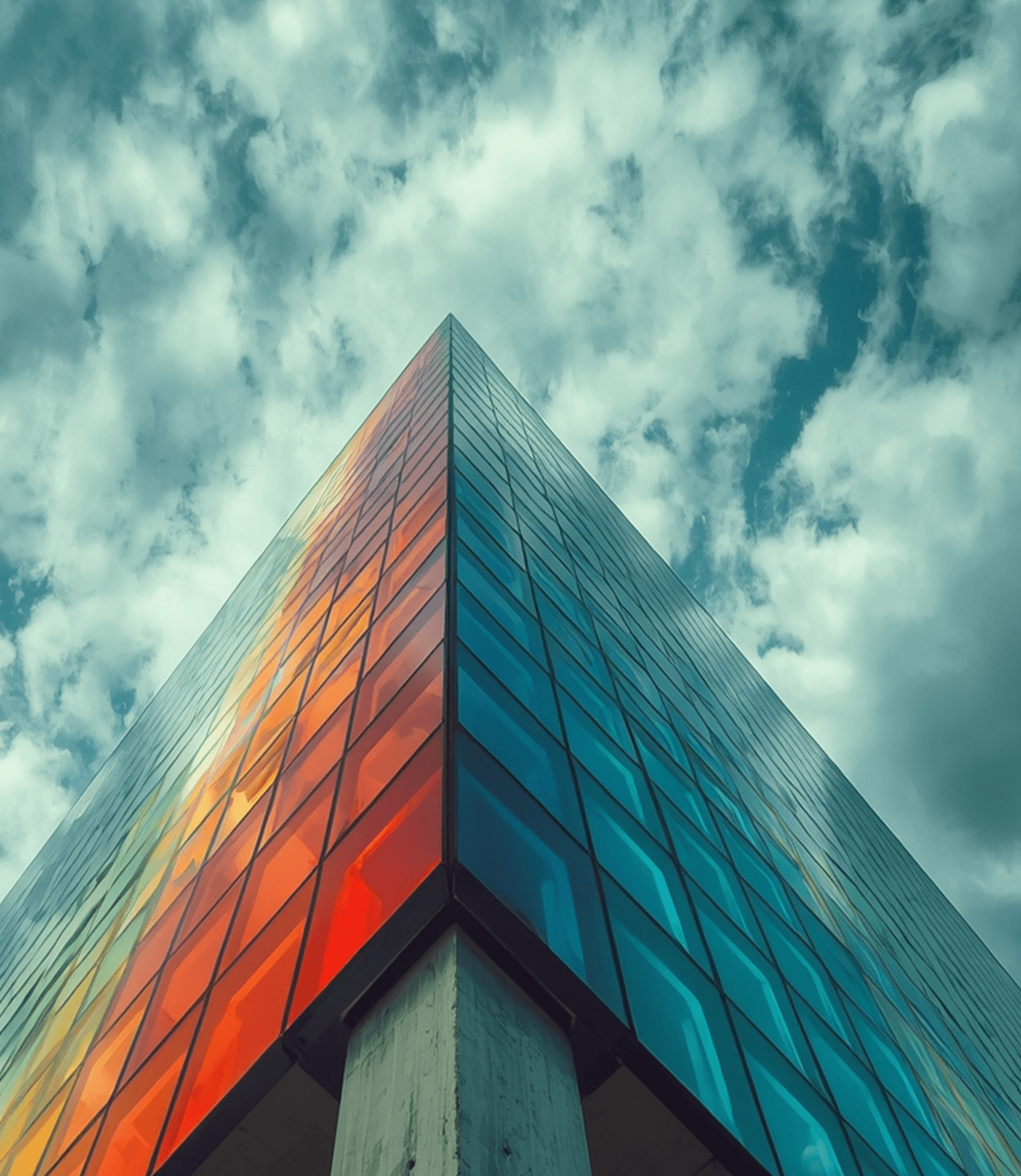 Vibrant skyscraper upward view