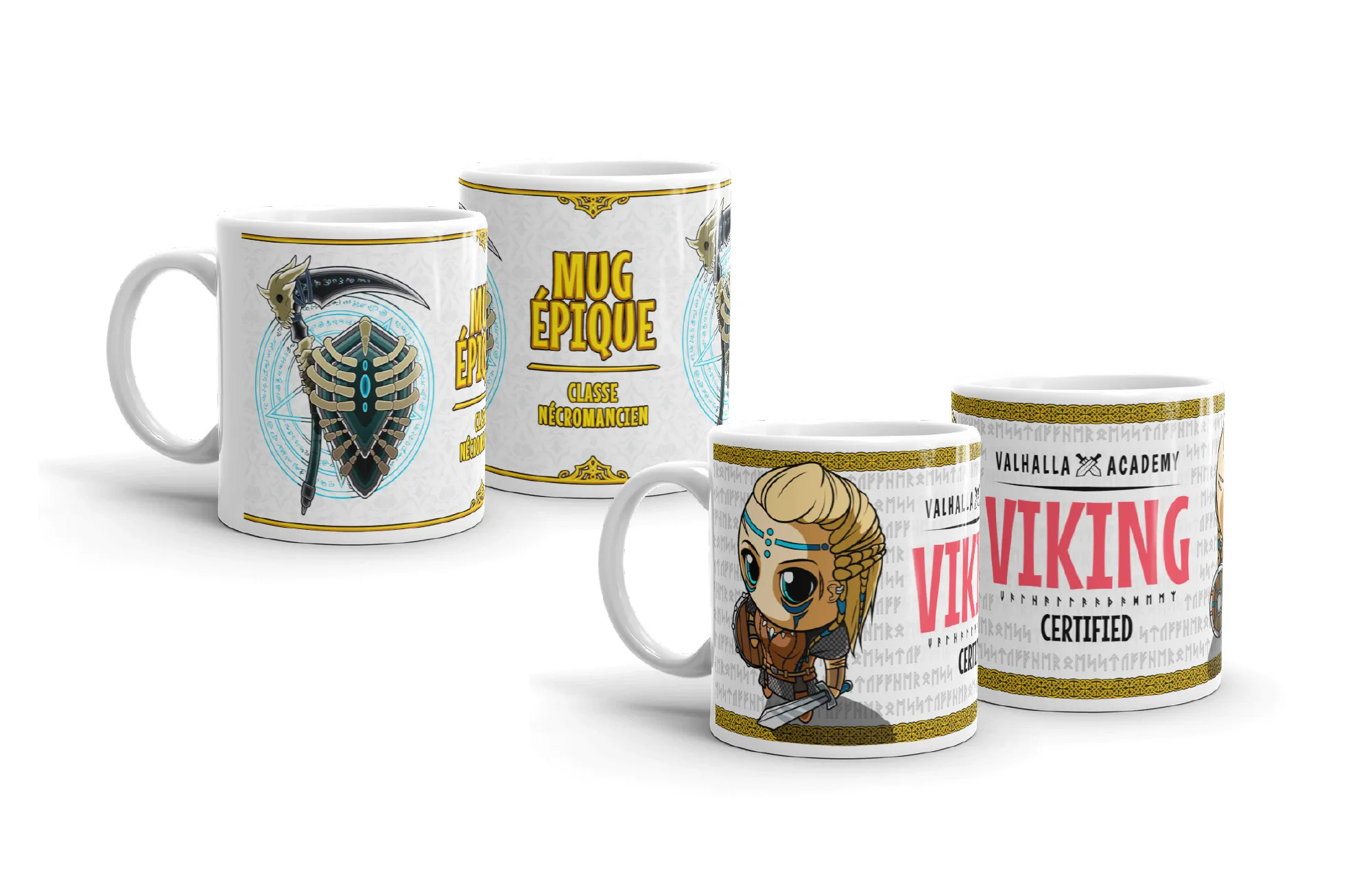 illustration de mugs geek et gamer rpg