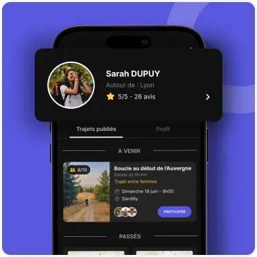 Profil d’un motard dans l’application On Wheels avec note, avis et balades publiées