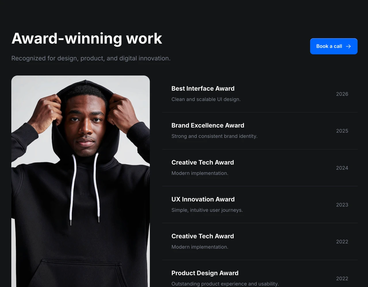Framer Dark Award Section - Frameblox UI