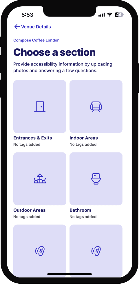 Screenshot of the sociability app showing the areas to tag in the tagging process