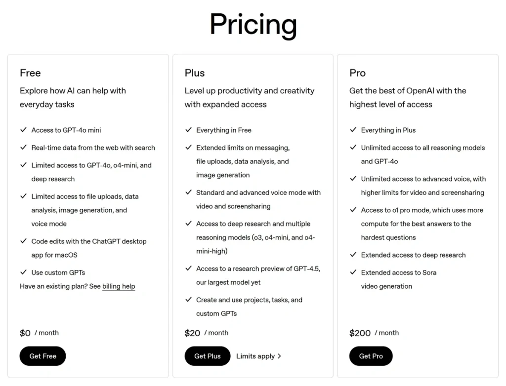 ChatGPT pricing