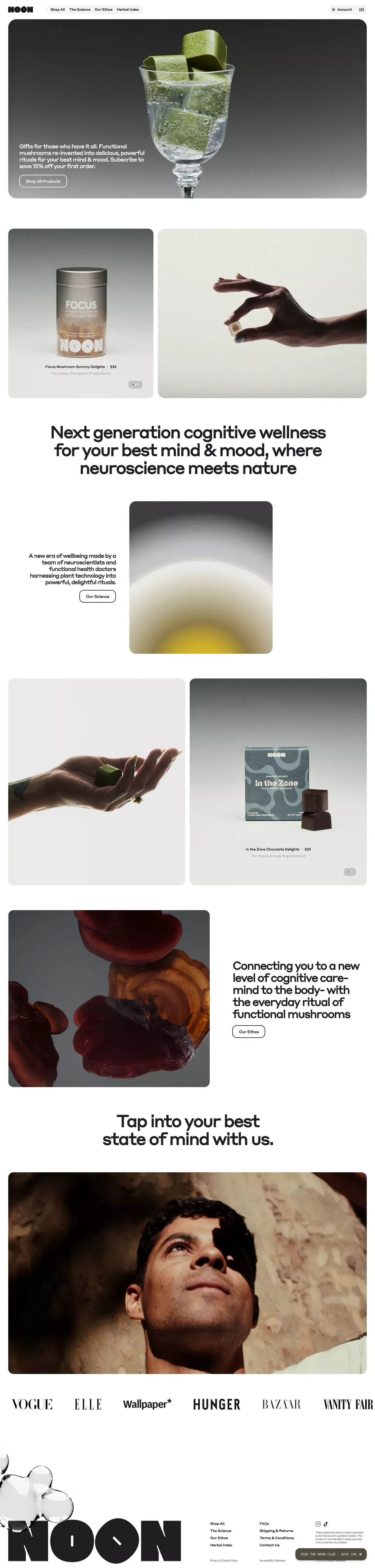 NOON · Cognitive Wellness where Neurosci ecommerce page screenshot showcasing Ecommerce and Food & Drinks design