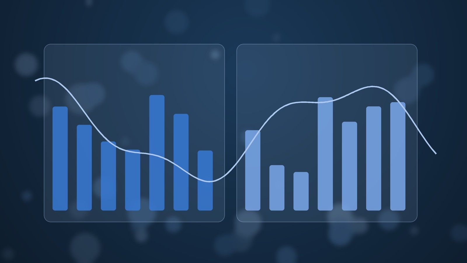 Abstract bar chart and line graph in blue tones