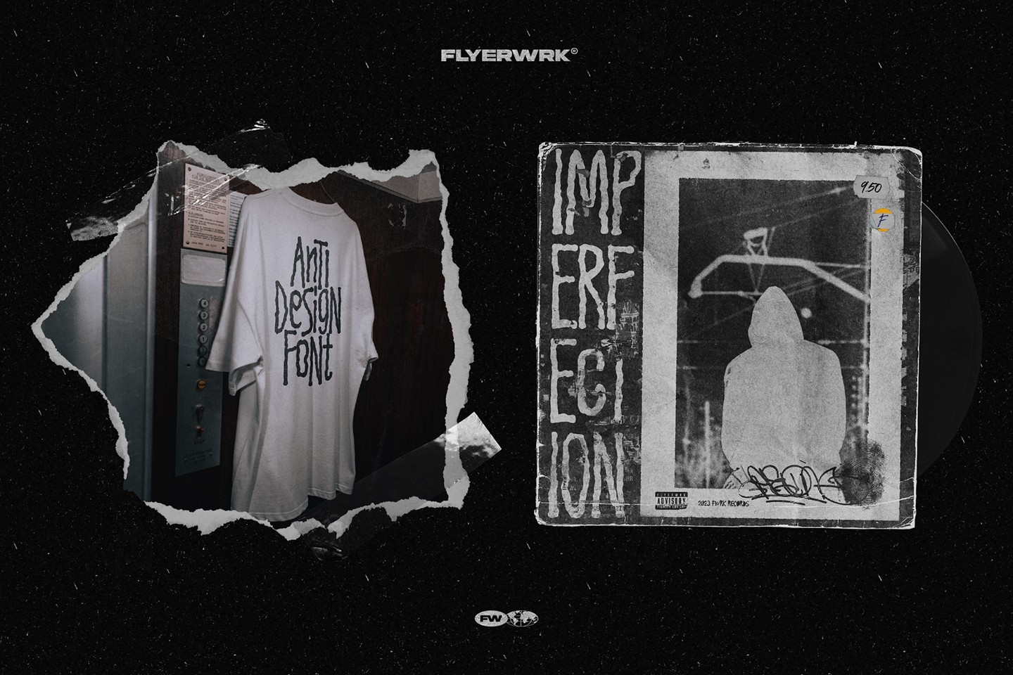 AntiStroke handwritten font shown on a white streetwear tshirt and a vintage vinyl record cover