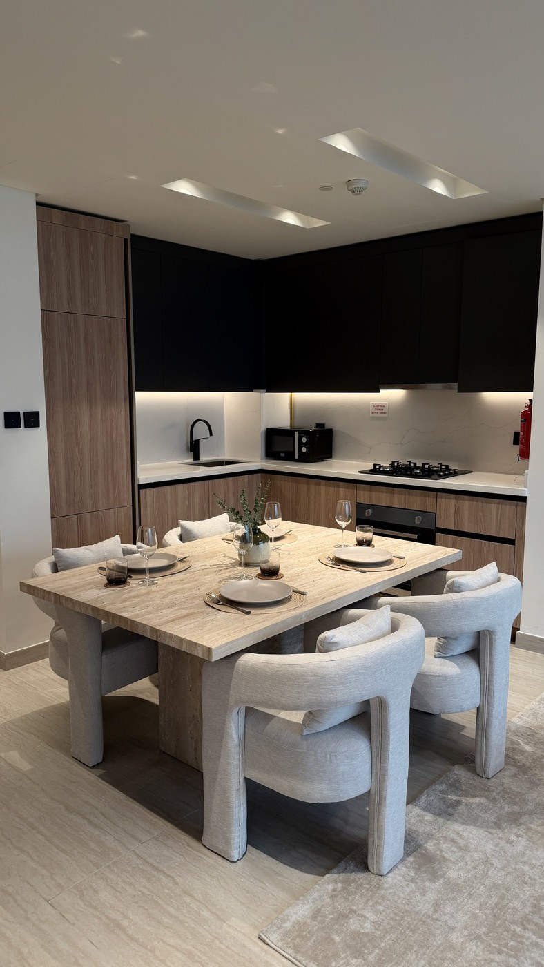 Dining table beside the kitchen, furnished by alto
