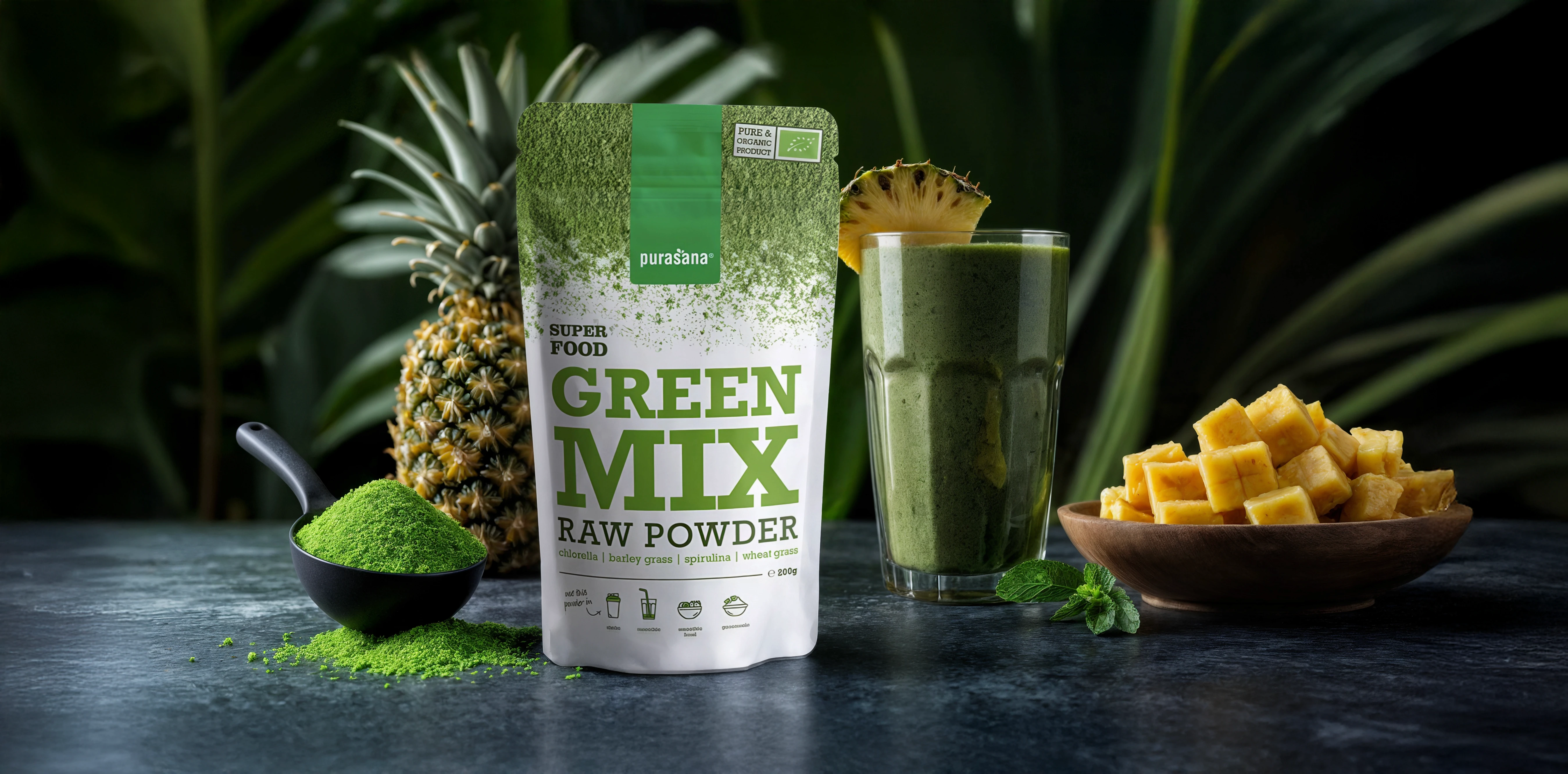 packshot fotografie voor spirulina poeder