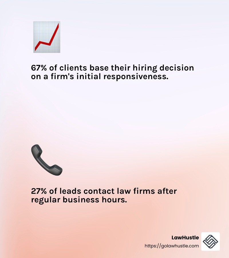 67% of clients base their hiring decision on a firm's initial responsiveness - virtual receptionist for law firm infographic 2_facts_emoji_light-gradient