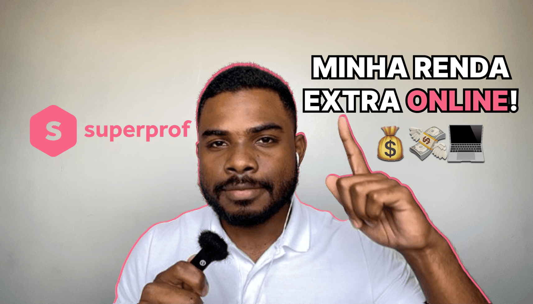 Banner sobre renda extra online com homem apresentando o tema e logotipo da Superprof.