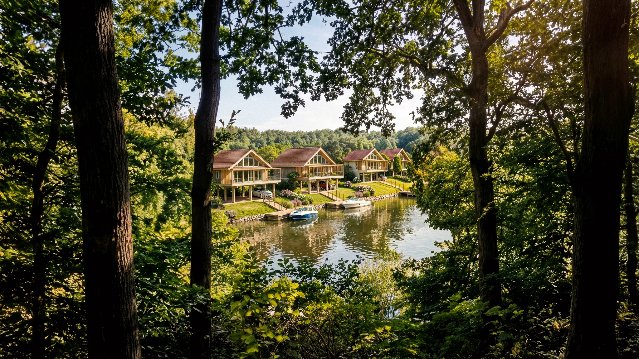 the sun is setting over a deck with a book on it