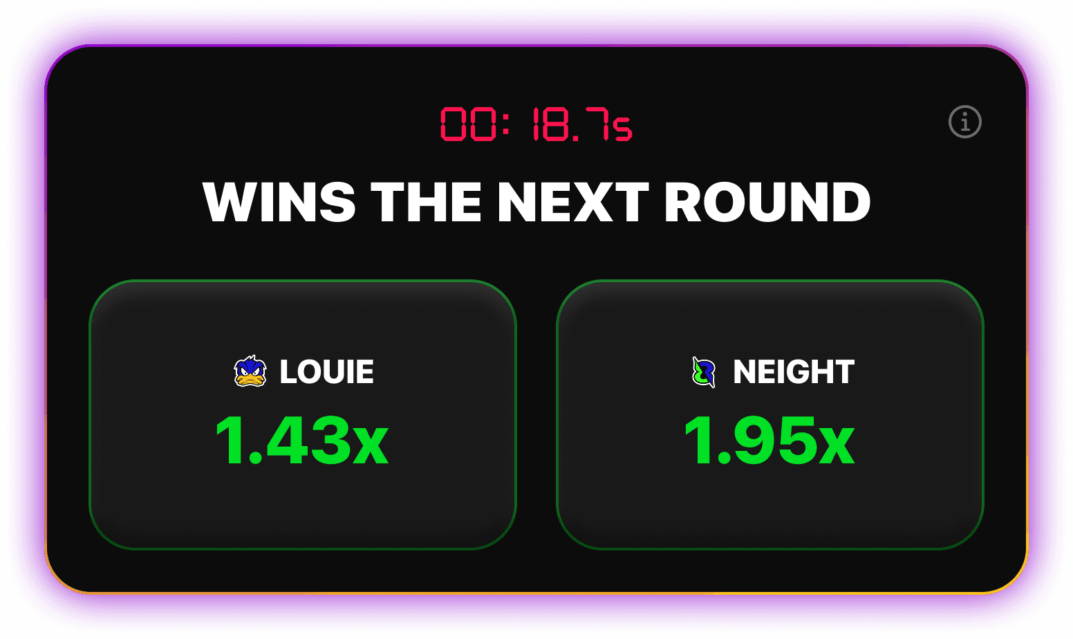 Live Counter-Strike round winner staking options on 1v1Me showing real-time payout multipliers