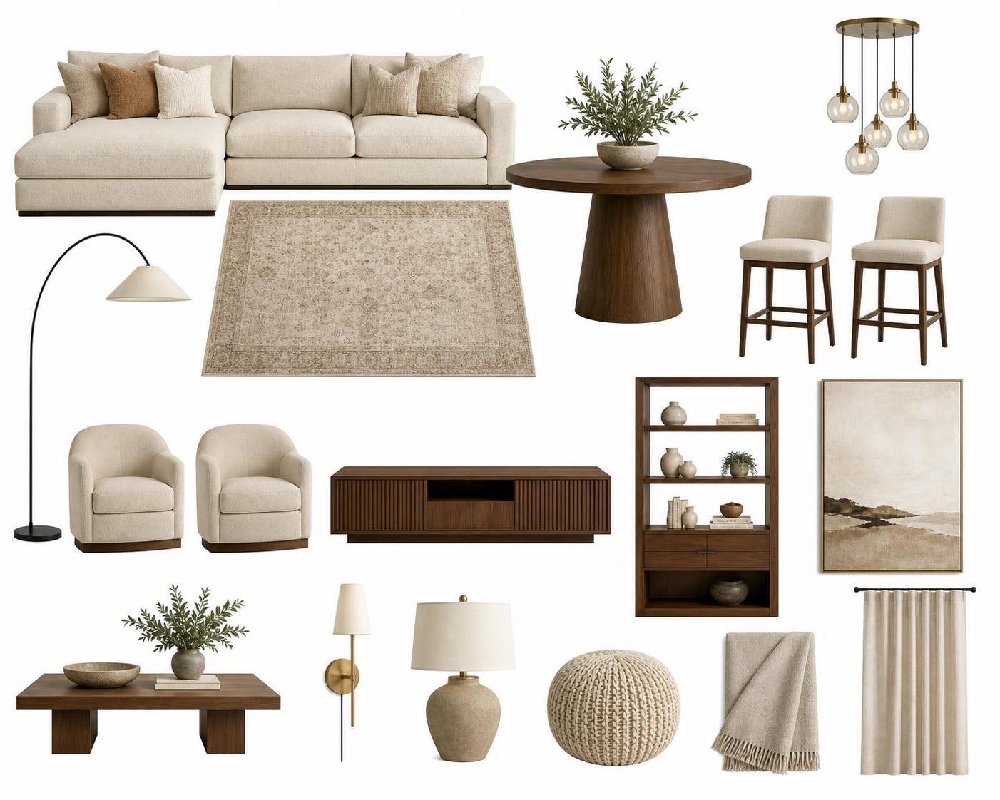 Modern Moodboard with neutral funiture.