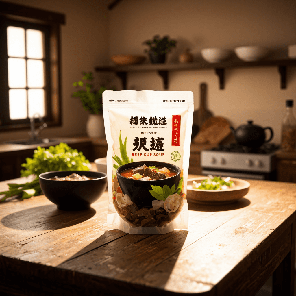 product photography of pack of beef soup