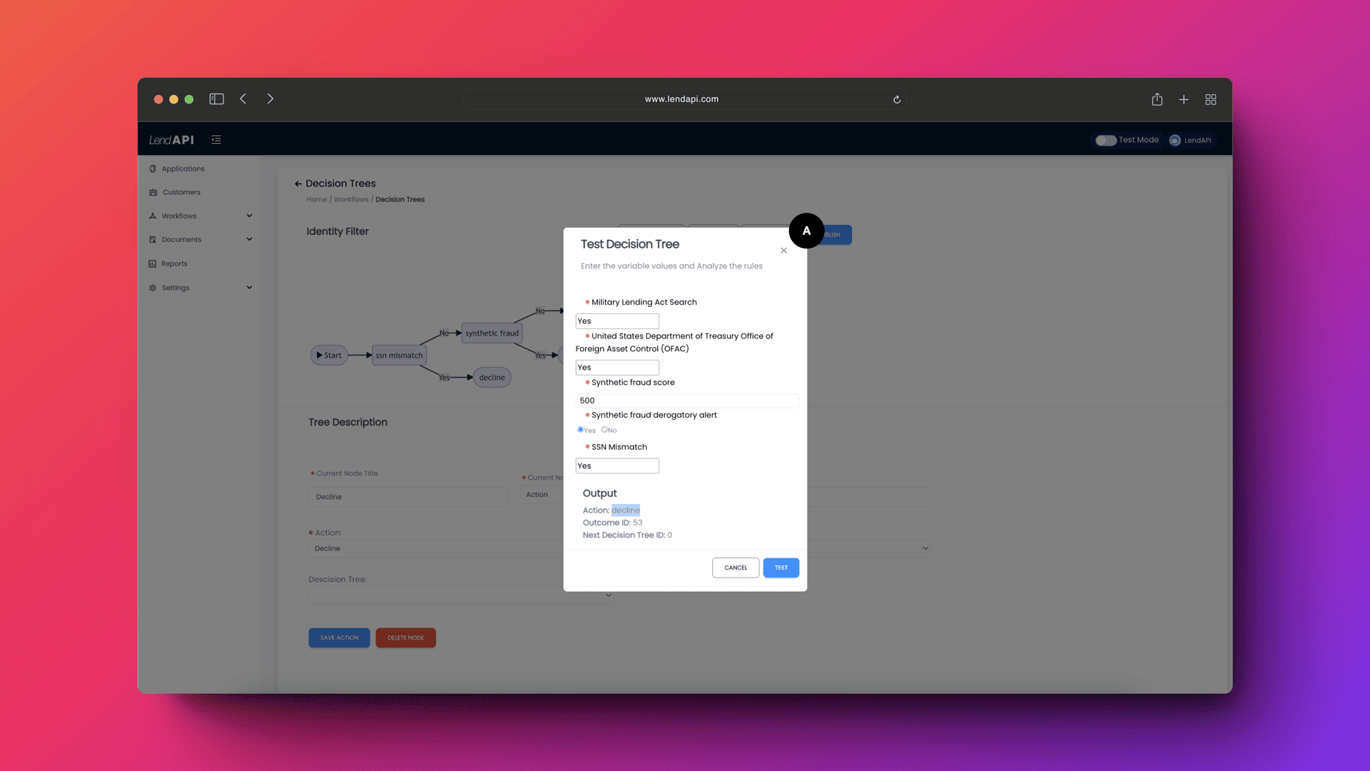 LendAPI Documentation Decision Tree Builder - Tree Tester