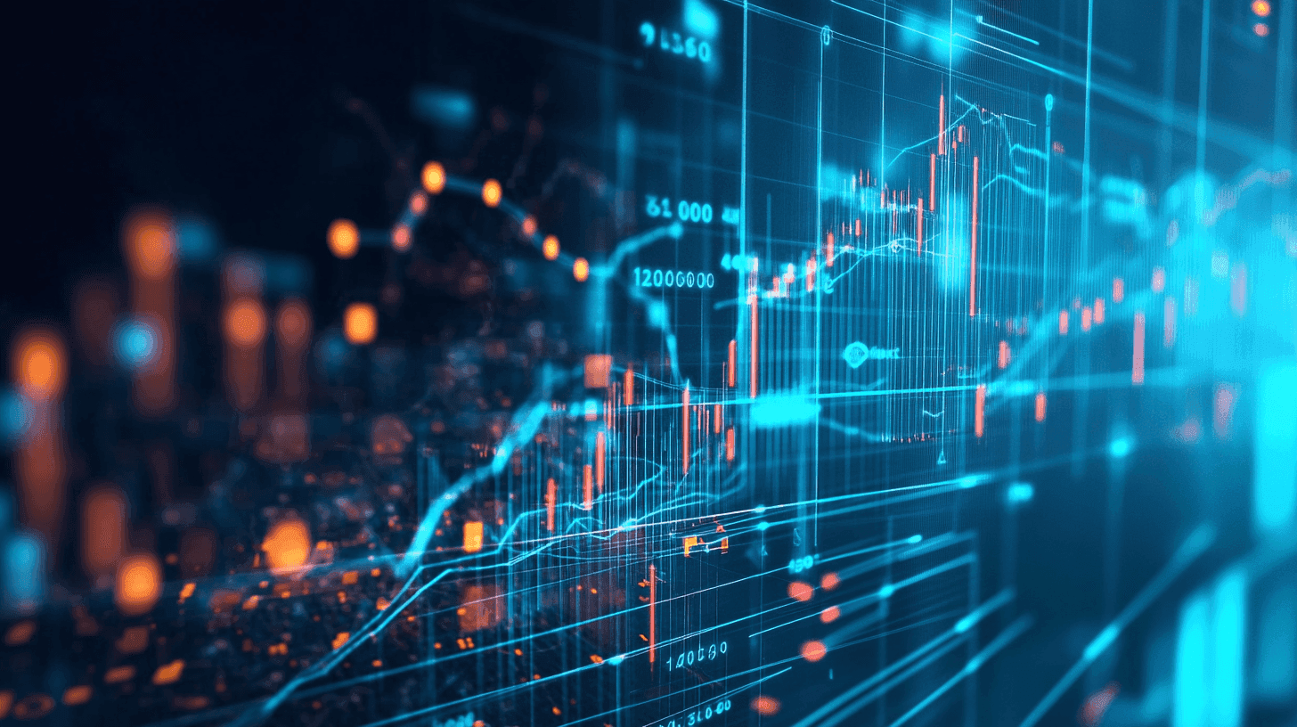 Graphs and charts display business data with a focus on Flair HR integration, showcasing analytics and statistics in a dark background with white lines and numbers, representing a blend of technology and human resources management.