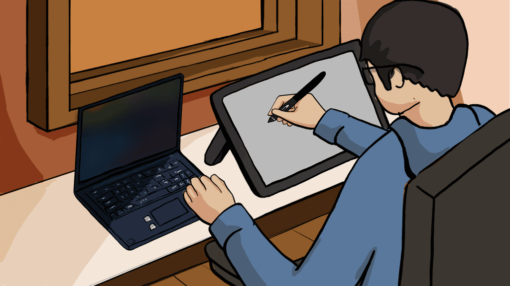 A black and white image of a handrawn logo