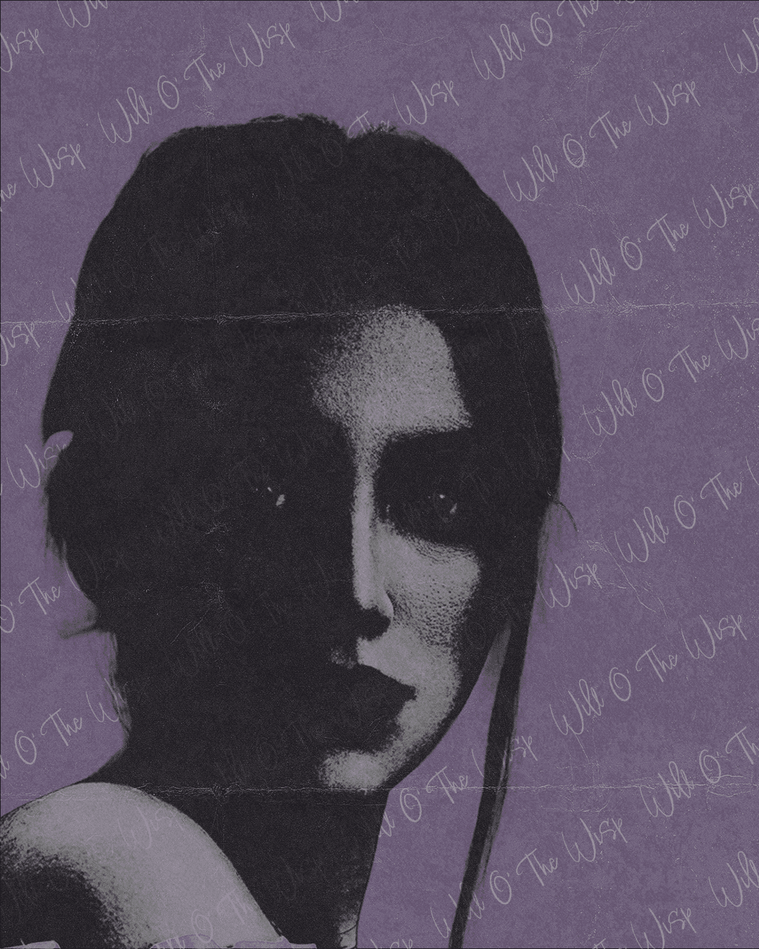 Woman in white iridescent jacket standing still and sharp in focus amid a crowd of blurred moving figures