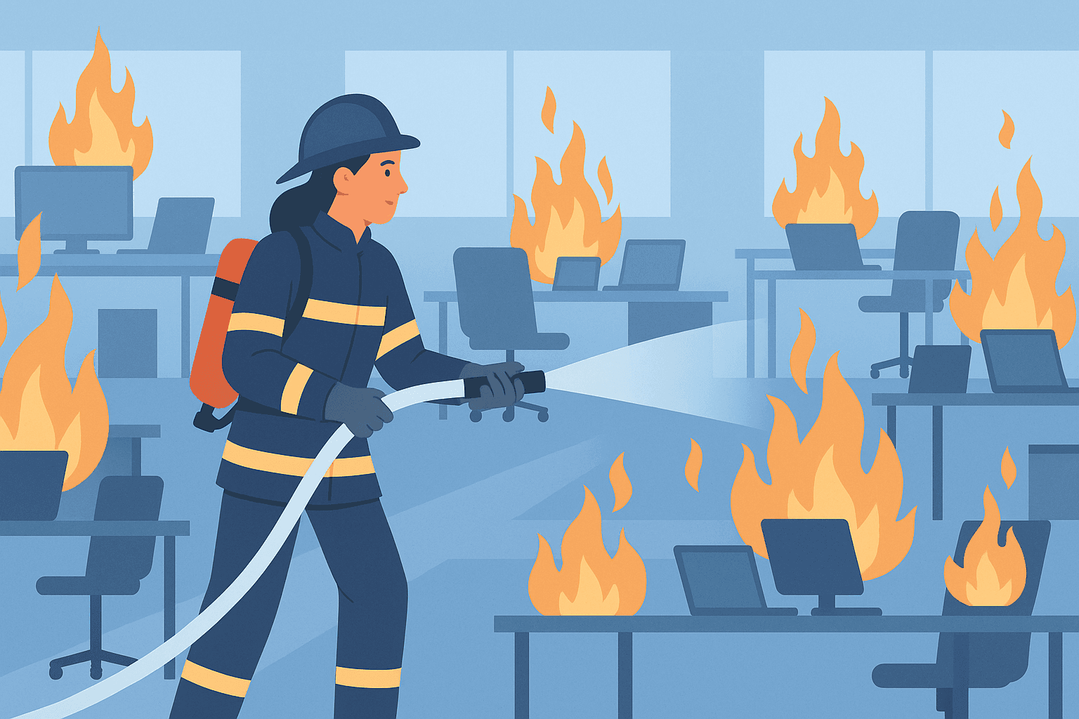 A firefighter trying to control the fire