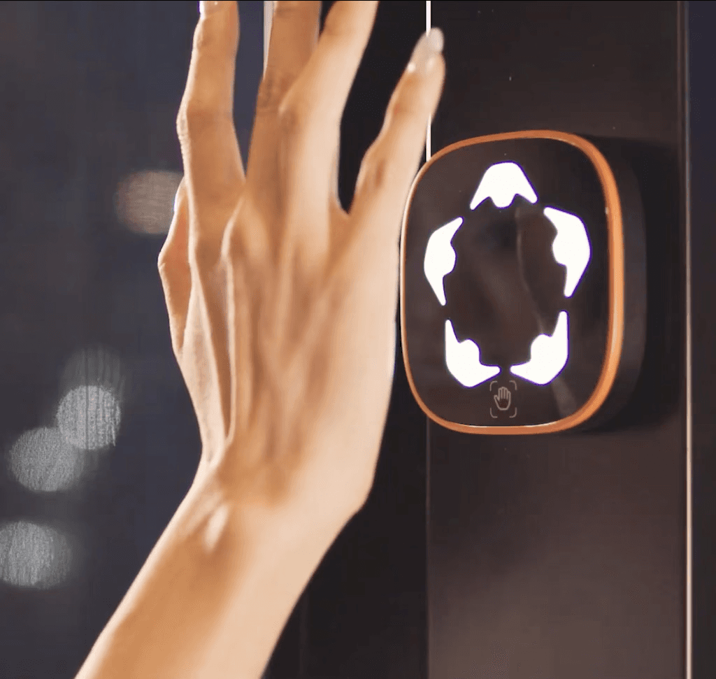 Human hand that touch a button with humany protocol logo