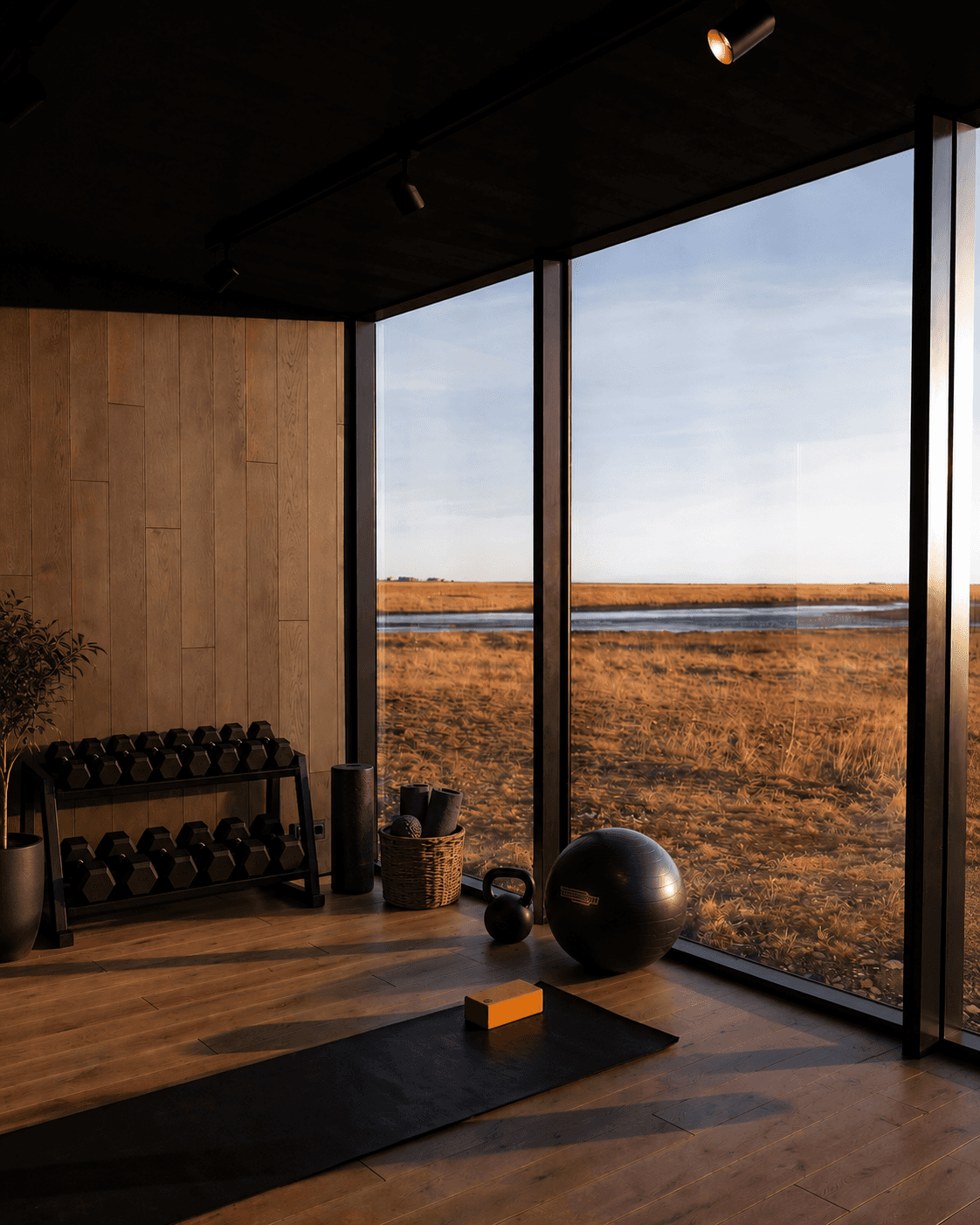 Yoga room with great landscape