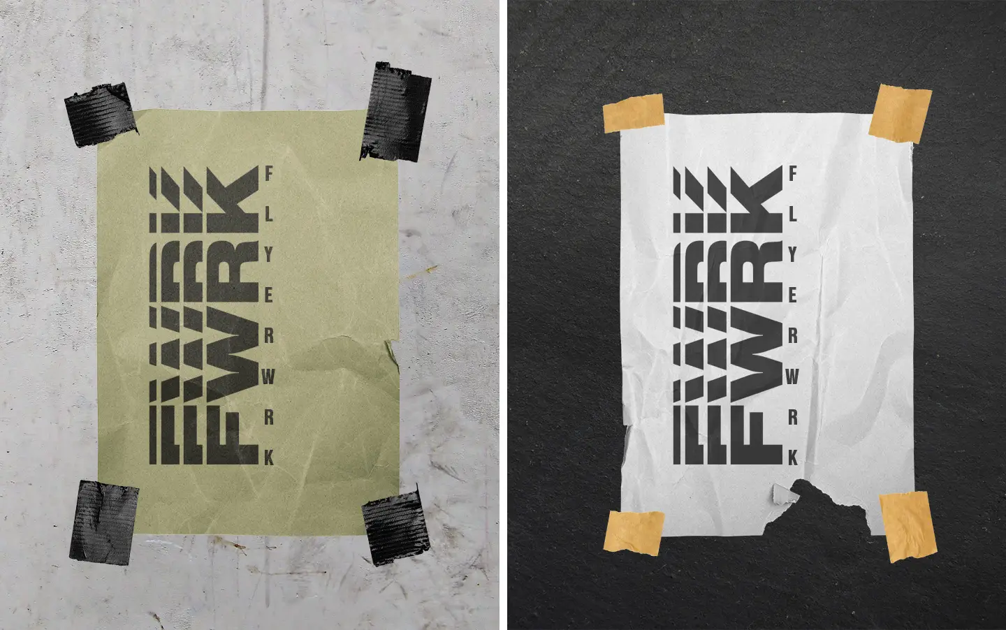 Isolated Adhesive Tape Pieces used on wrinkled paper posters for realistic urban graphic design mockups