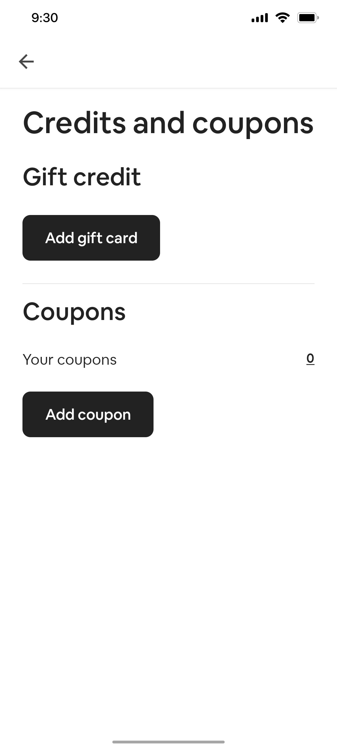 Airbnb Credit and coupons screen