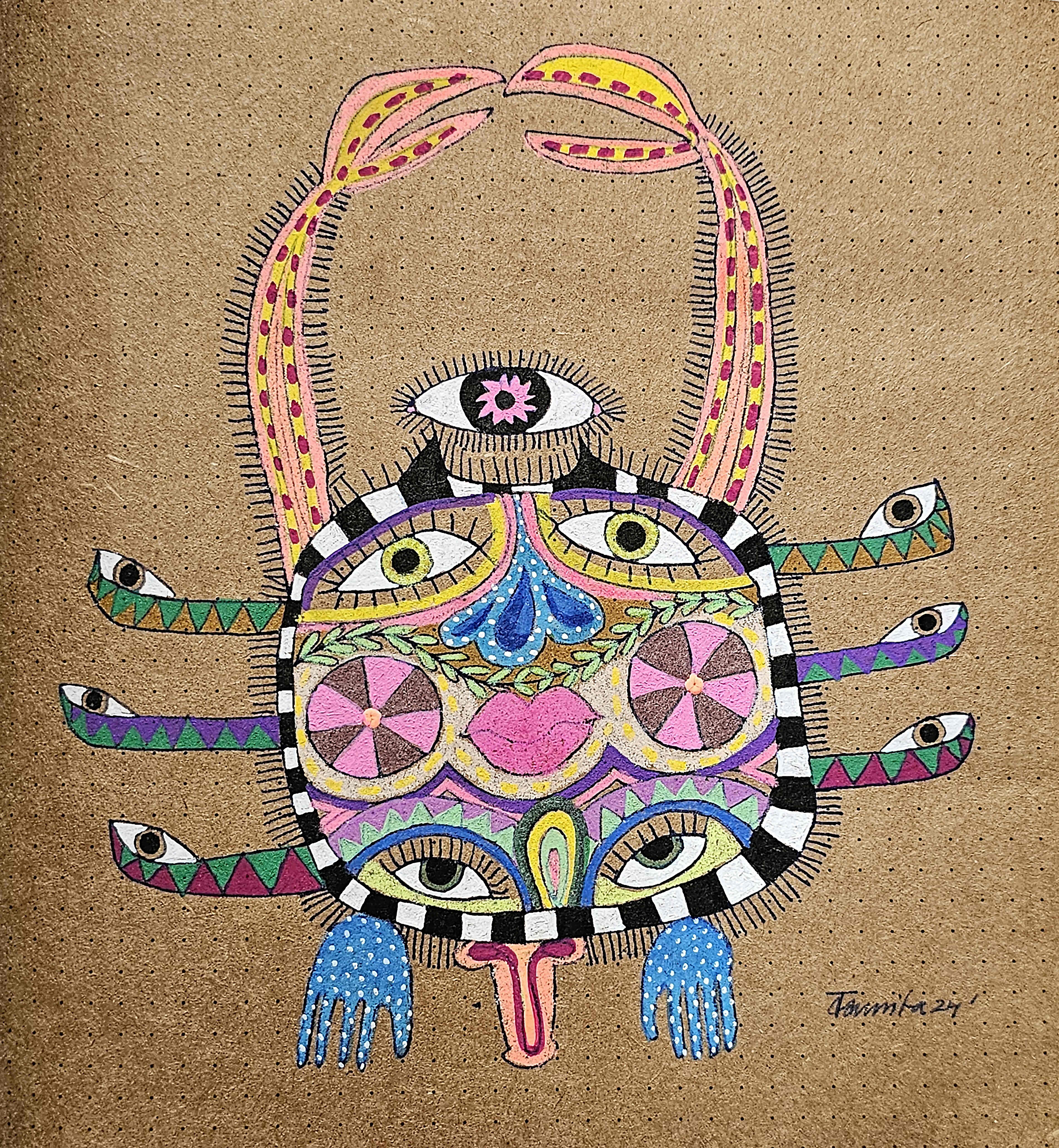 herd of sheep on road painting