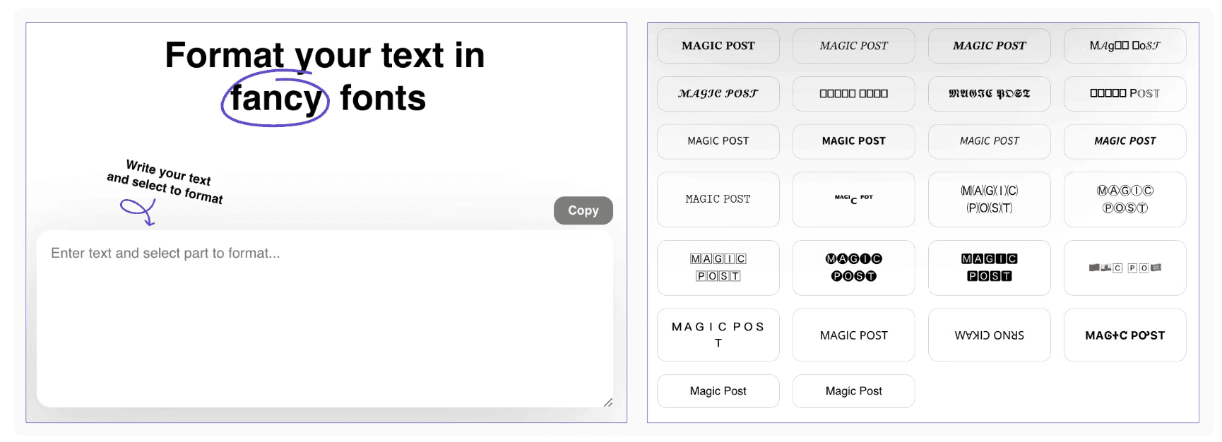 A screenshot of MagicPost's free LinkedIn Text Formatter, including the text box and buttons for different styles