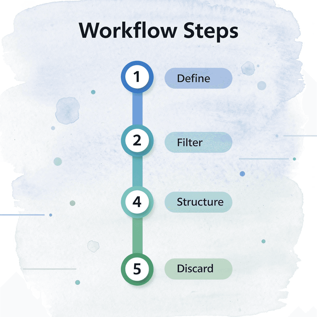 Five-step workflow process diagram - How to Process Information Faster