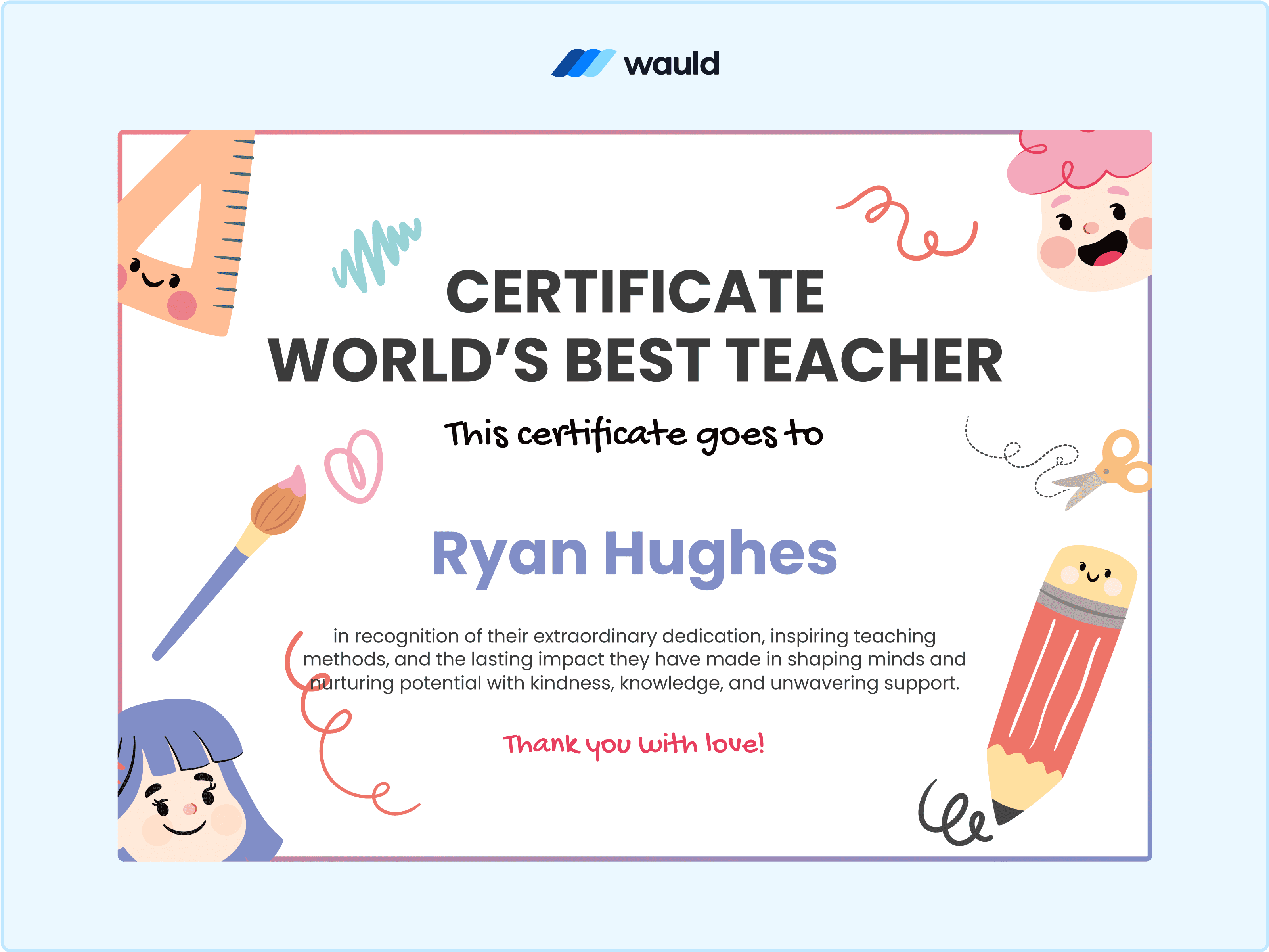 Wauld - Vibrant certificate template to honor teachers