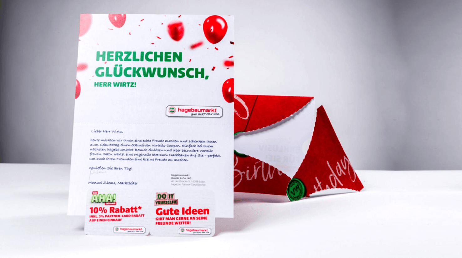 Handschriftliches Gutscheinmailing mit Coupon und Rabattaktion