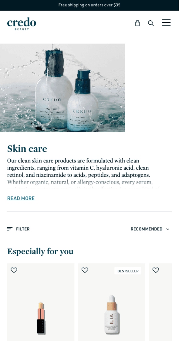 Mobile product education section supporting ingredient transparency