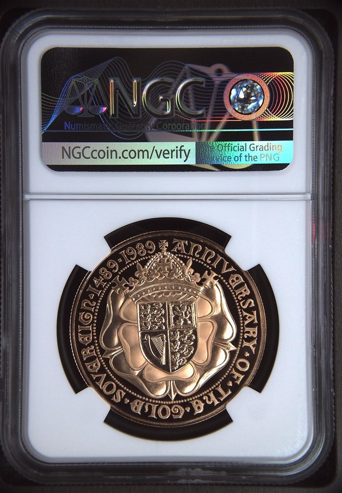1989 Gold Proof Five Sovereign reverse