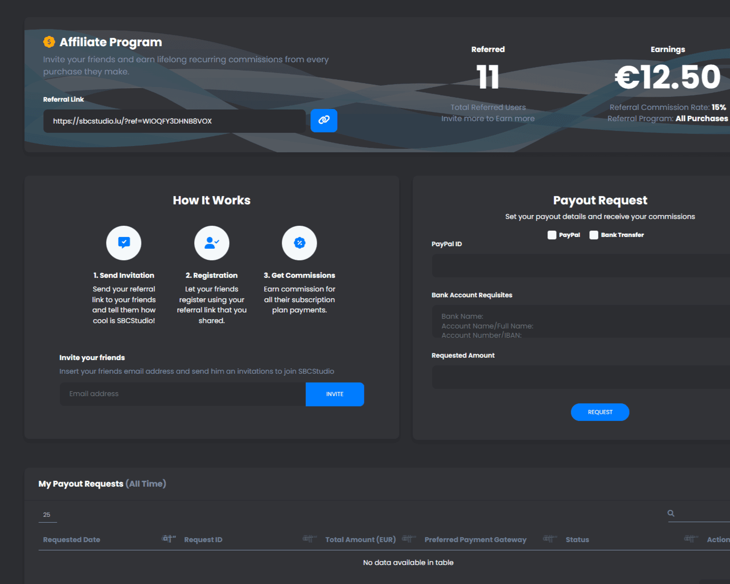 SBCStudio Referral Program Dashboard