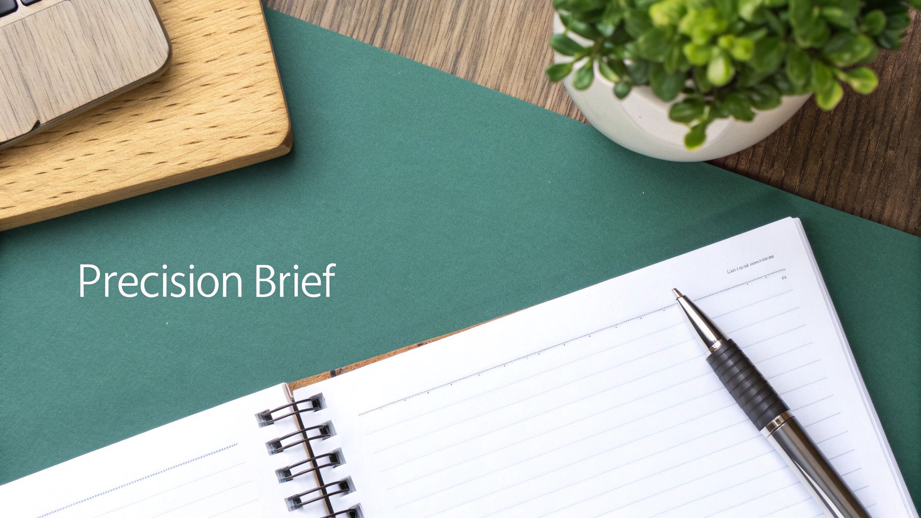 A person writing in a notebook at a desk, symbolizing the thoughtful process of creating a job brief.