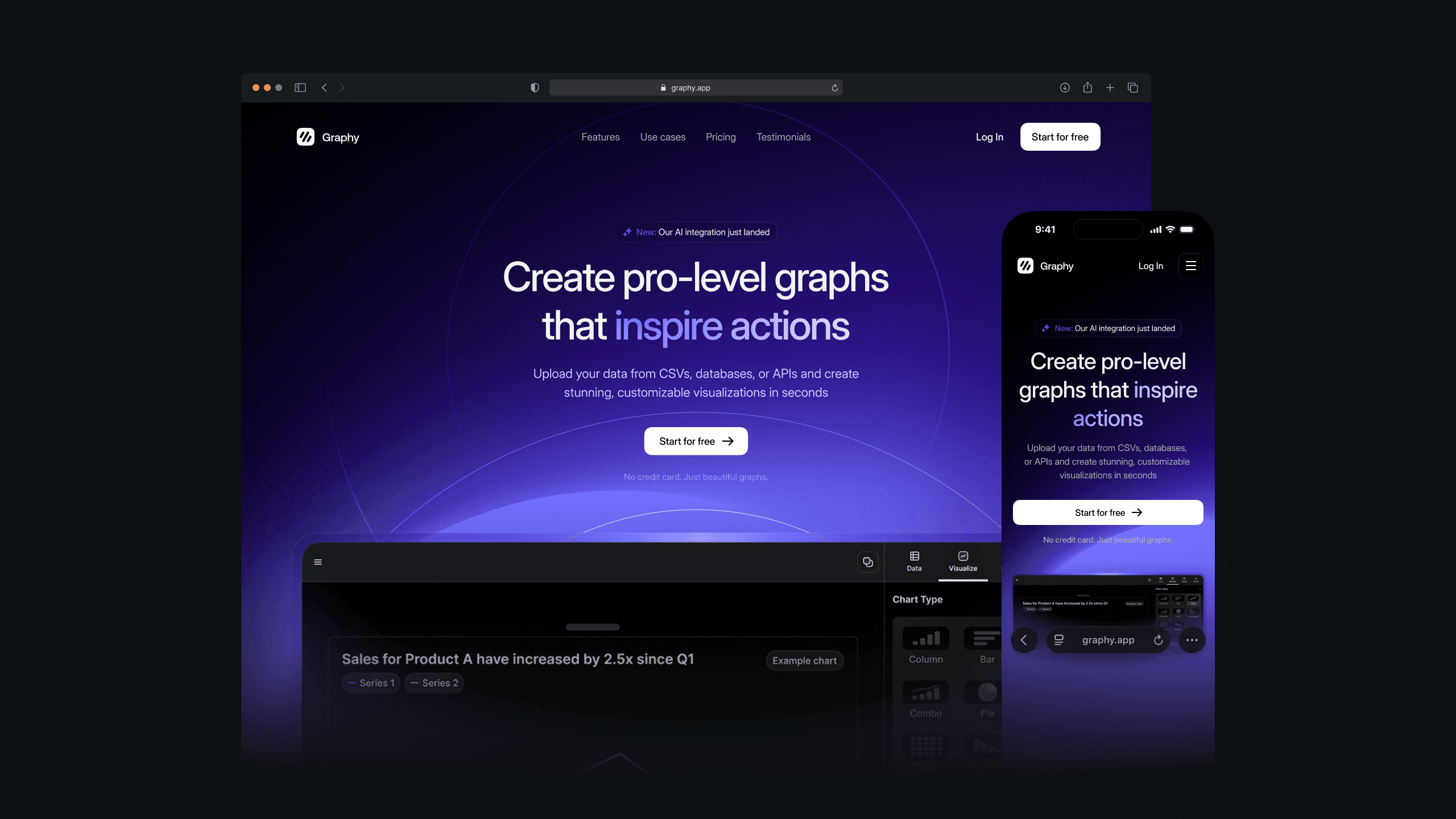 Graphy SaaS landing page design for data visualization and professional graph creation.
