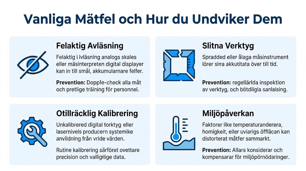 En infografik om vanliga mätfel vid industriellt arbete och hur man undviker dem genom rätt åtgärder.