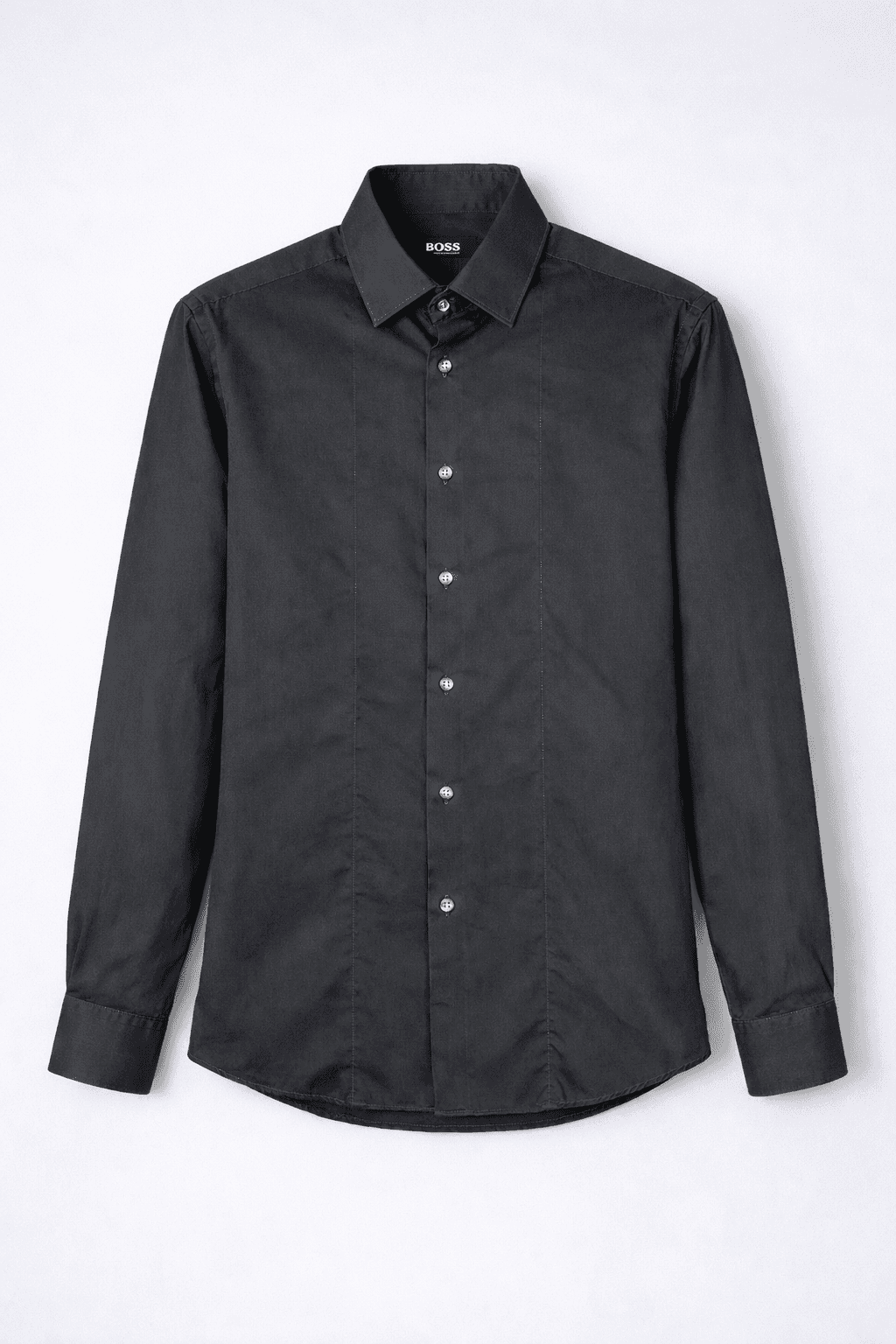 Black long sleeve shirt with buttons and collar