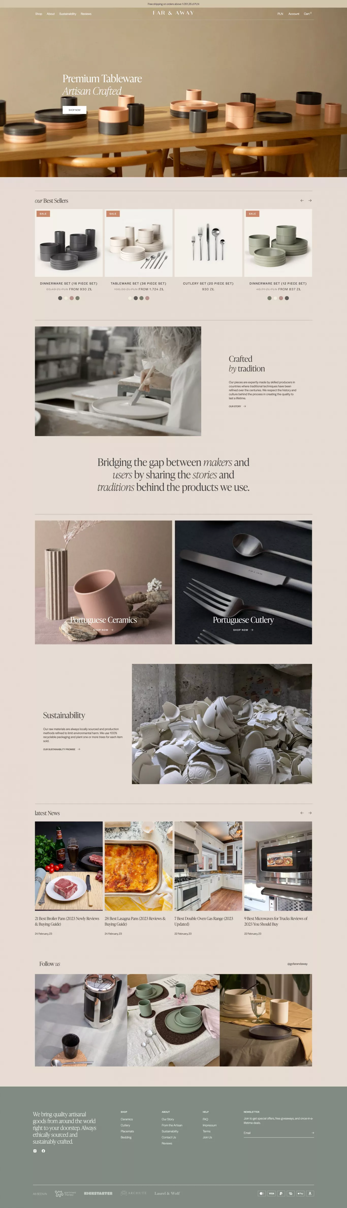 Far & Away - Modern Heritage Goods Right ecommerce page screenshot showcasing Food & Drinks and Furniture & Interiors design