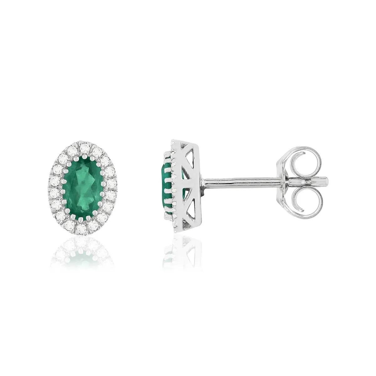 Boucles d'oreilles en or blanc 750 sertie de diamants et émeraudes