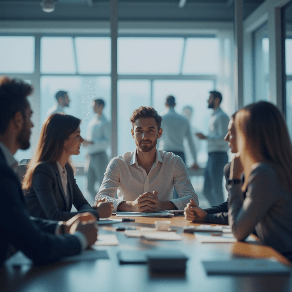 des personnes autour d'un bureau