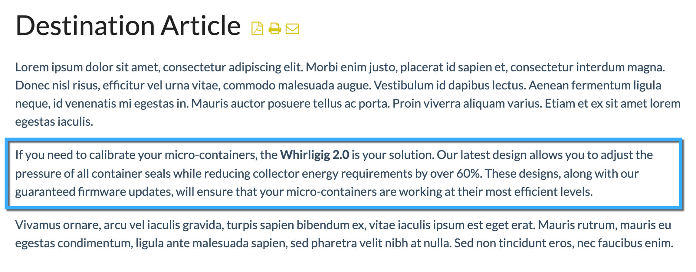 Screenshot of the output from the previous step, highlighting the content that loaded from the topic article.