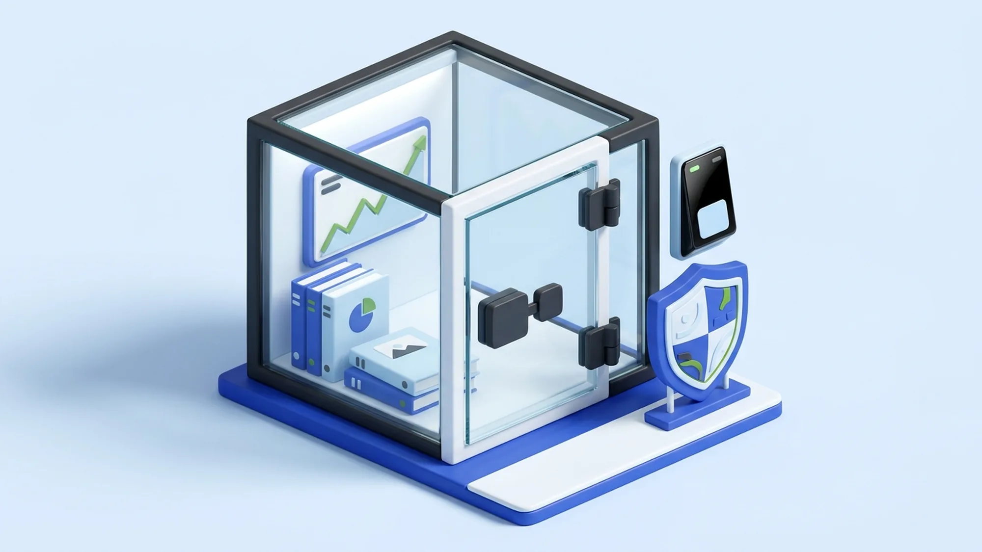Illustration 3D de la sécurité des données financières sensibles confiées à un analyste offshore