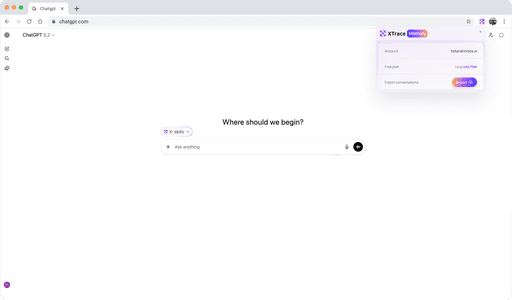 XTrace Chrome Extension showing AI memory context across multiple tools