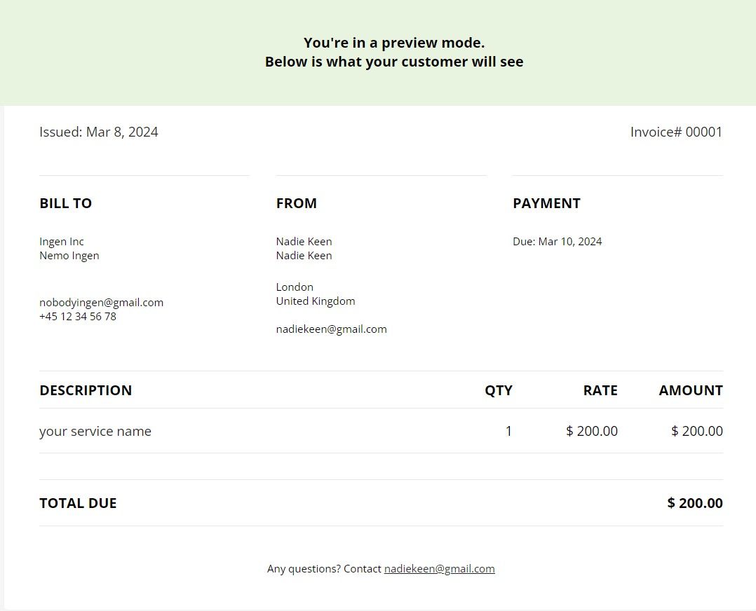 Invoice preview