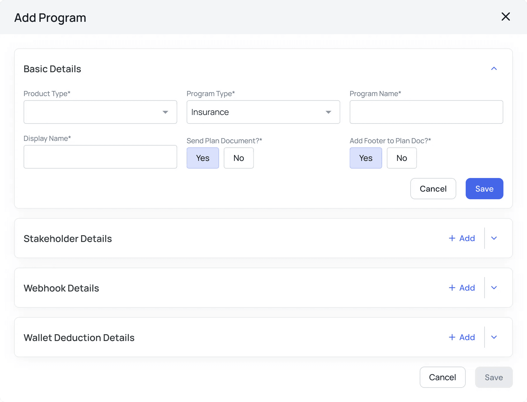 Create Program modal