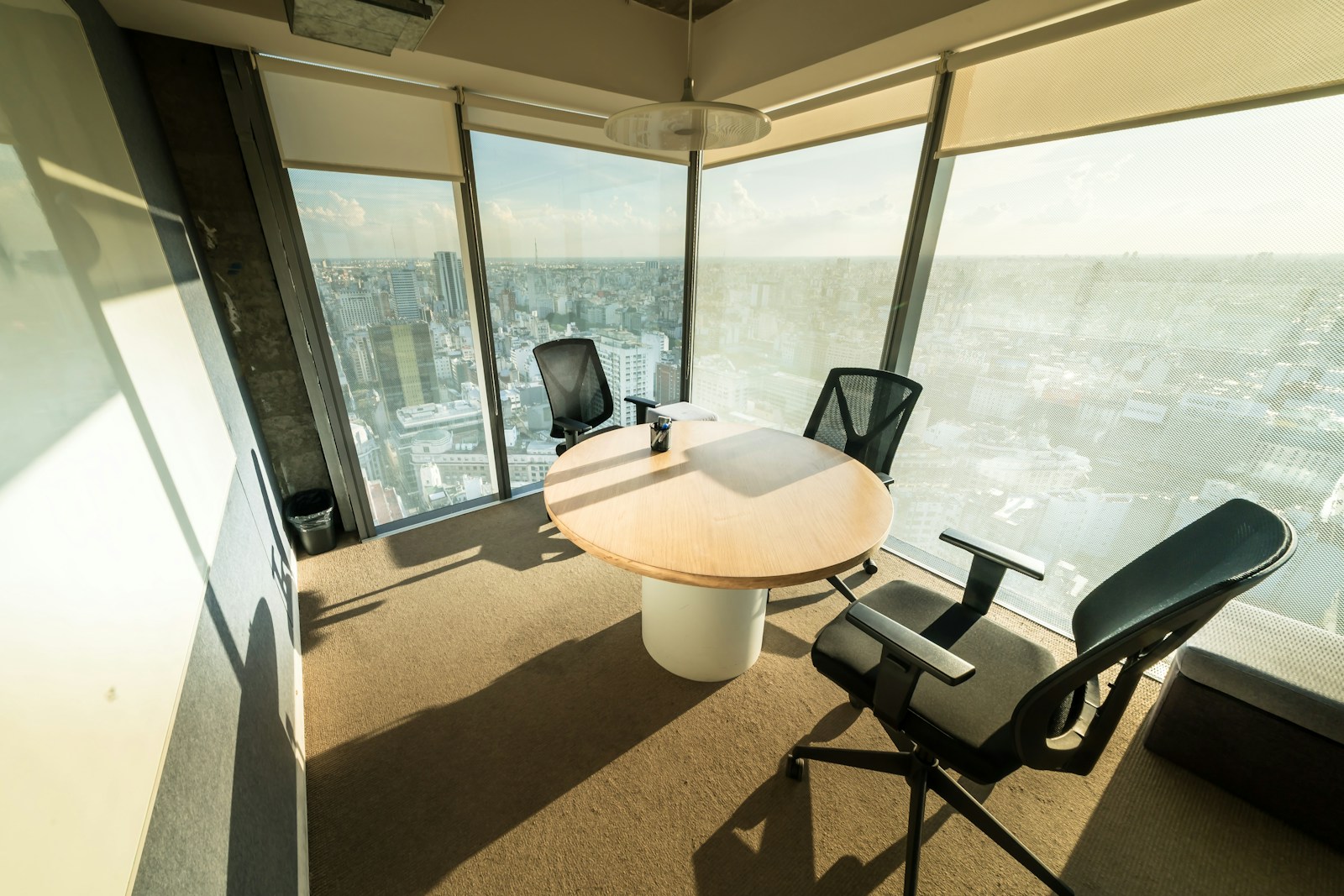 Modern meeting room with city view